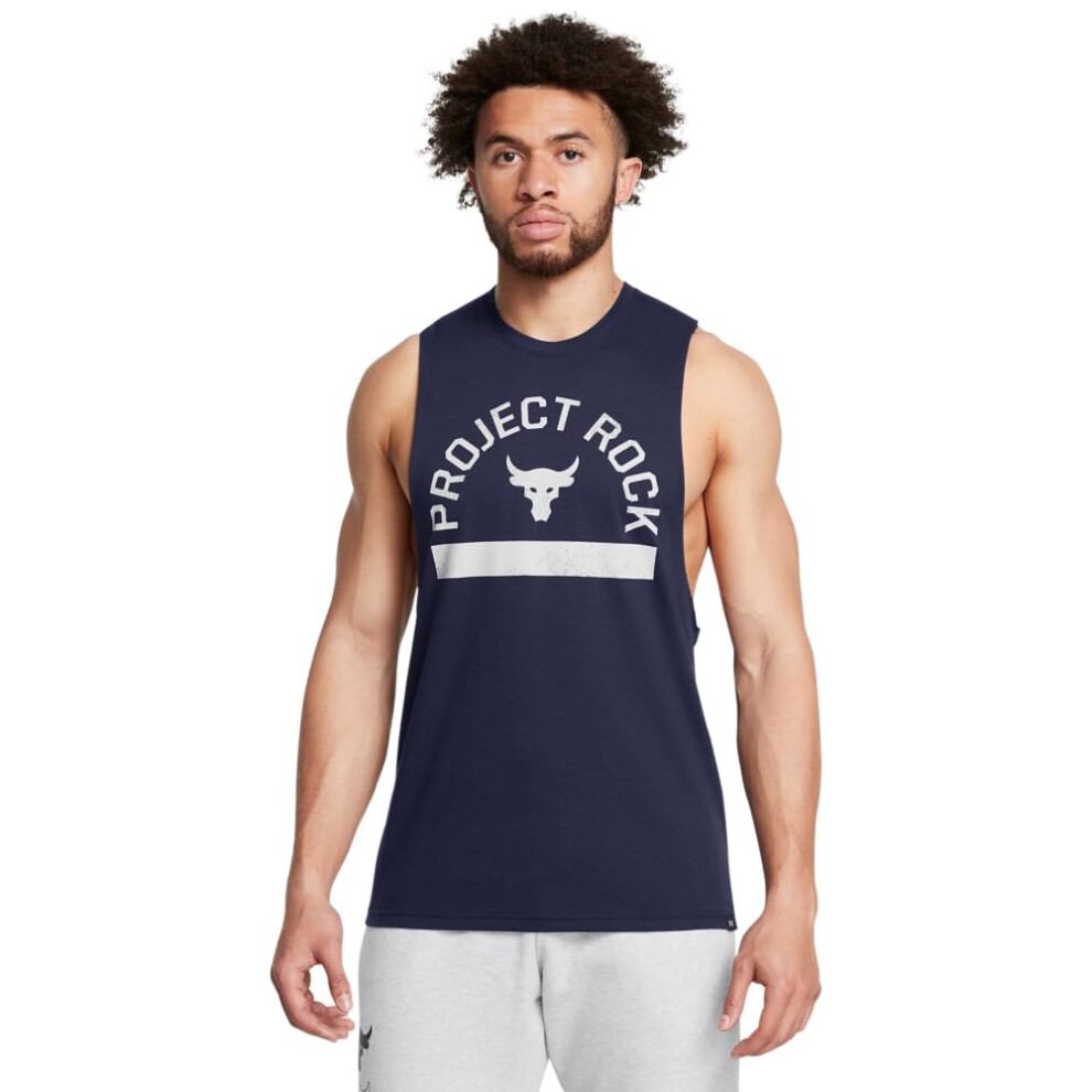 Under Armour Men's Project Rock Payoff Graphic Sleeveless T Shirt, (410) Midnight Navy / / Mod Gray, Large Tall Blue