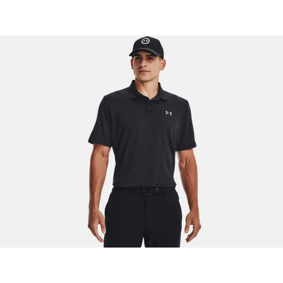 Under Armour 1377376-1-Lg Men's Ua Matchplay Stripe Polo Lg Black