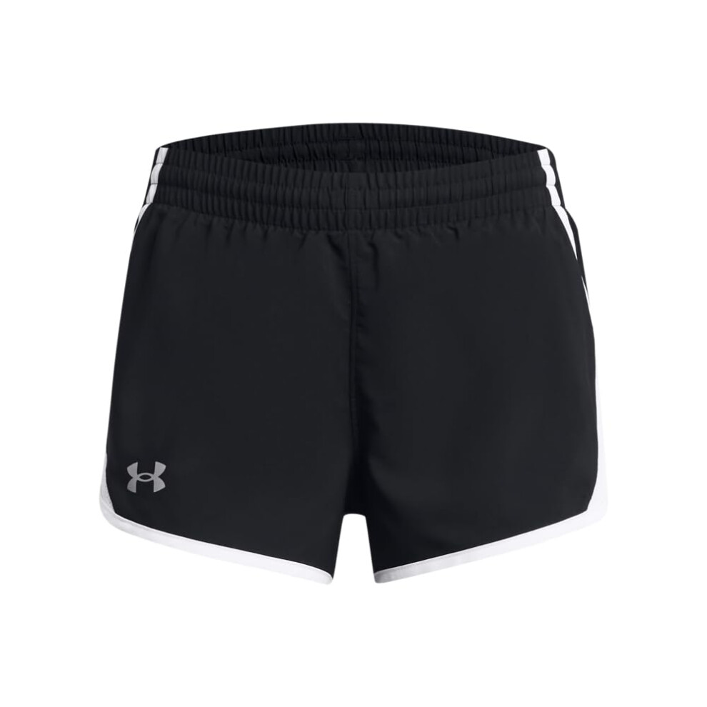 Under Armour Girls' Fly By Shorts, (001) Black/White/Reflective, X-Large
