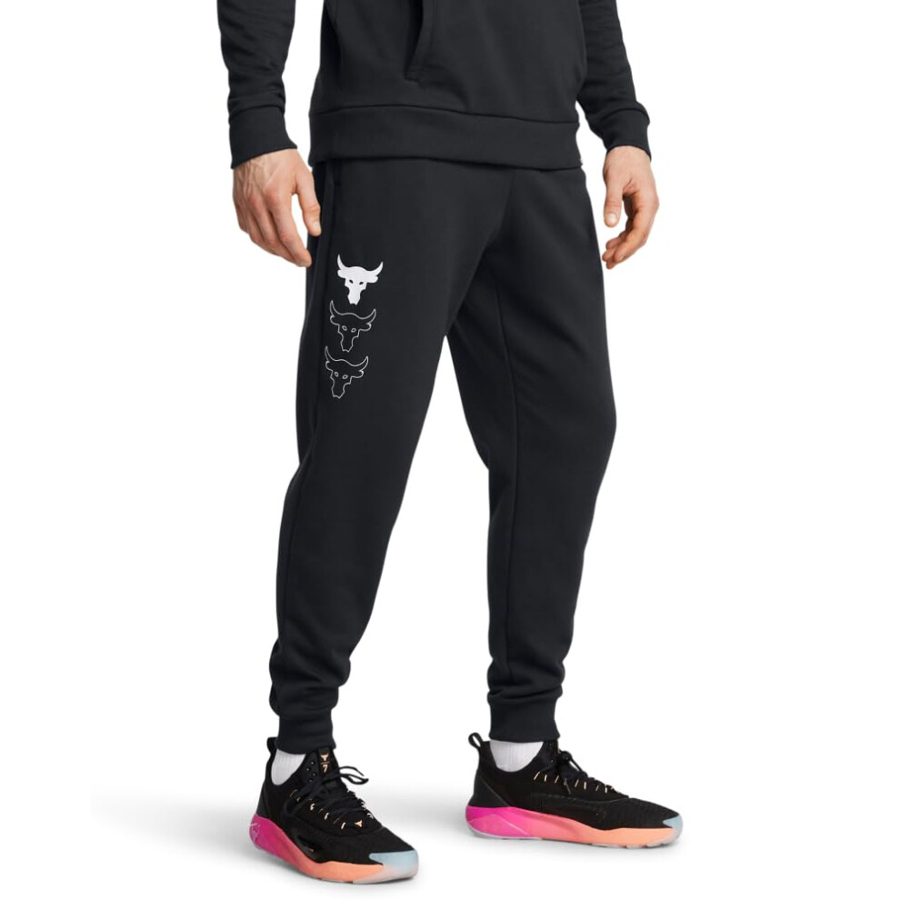 Under Armour Men's Project Rock Rival Fleece Joggers, (001) Black / / White, Medium White,Black