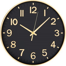 10 Inch Silent Non-Ticking Wall Clock Modern Black Gold Quartz Living Room Bedroom