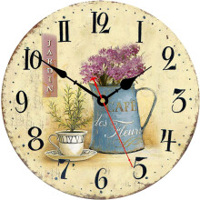 Cafe Cup Flowers Wall Clock 12 Inch Silent Battery Vintage Shabby Chic Kitchen Decor