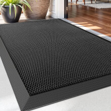 DEXI Door Mat 60 x 90 cm, Non-slip Dirt Trapper Doormats Outside, Quick-Dry & Heavy-Duty Outdoor Floor Mats for Entrance, Patio, Garden, Black