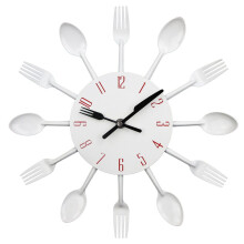 3D Removable Cutlery Kitchen Spoon Fork Wall Clock Mirror Decal Sticker White 30CM
