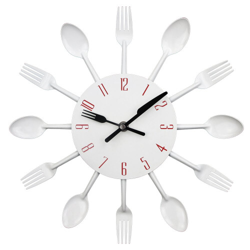 3D Removable Cutlery Kitchen Spoon Fork Wall Clock Mirror Decal Sticker White 30CM