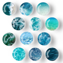 12 Pcs Glass Strong Refrigerator Magnets Ocean Pattern Round Fridge Decor