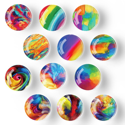 12 Pcs Glass Strong Refrigerator Magnets Rainbow Pattern Round Fridge Decor