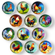 12 Pcs Rooster Glass Magnets Round Fridge Decoration Office Cabinet Magnet