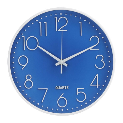 Relógio de parede de 30 cm (12 polegadas) silencioso, moderno, simples, com mostrador estereoscópico azul escuro.