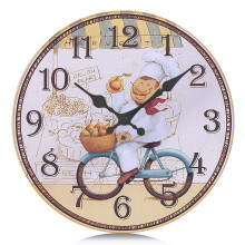 Orologio da parete da cucina giallo da 12 pollici, silenzioso, stile vintage rustico, con decorazioni in legno.