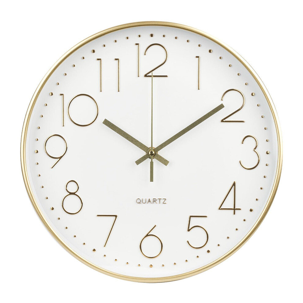 Wall Clock 12Inch Non-Ticking Silent Modern Simple Stereoscopic Dial Home Office Gold