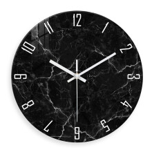 12 Inch Black Abstract Marble Glass Wall Clock Minimalist Non-Ticking Battery Living Room