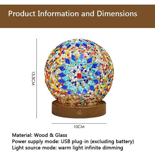 Boho Mosaic Table Lamp Colorful Glass USB Bedside Light Vintage