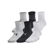 Under Armour Unisex-Kinderen Youth Essential Quarter Socks 6 Pack, (001) Zwart/Zwart/Mod Grijs, Medium
