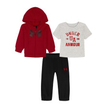 Set in Fleece per Bambini Under Armour, Felpa con Zip e Jogger, Maglietta Manica Corta, Rosso Rival, 12M