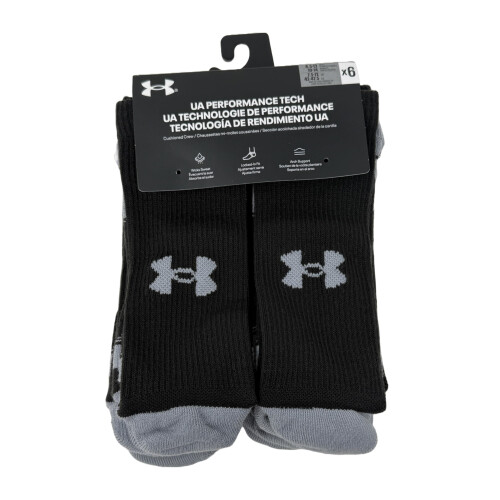 Under Armour Under Armour Men's UA Performance Tech Cushioned Crew Socks - 6 Pack (US, Alpha, Large, Regular, Regular, Black/Black/Black)
