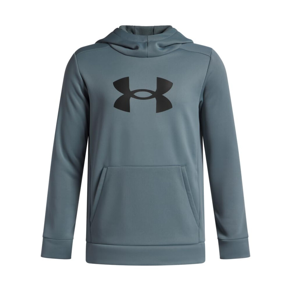 Under Armour Boys' Armour Fleece Big Logo Hoodie, (587) Jasper Blue / / Black, Large Blue,Black