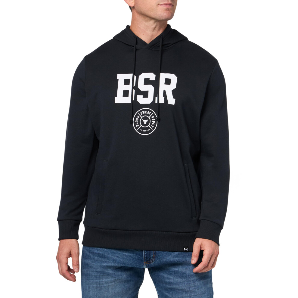 Under Armour Men's Project Rock Rival Fleece Hoodie, (001) Black/White/White, Large