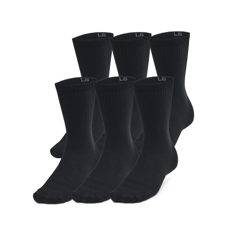 Under Armour Unisex-Adult Essential Crew Socks 6 Pack, (001) /Black/Castlerock, Large Black