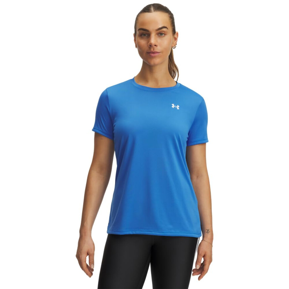 Under Armour Women's Tech Short Sleeve Crew, (402) Blue Atlantis / / White, Medium Blue,White