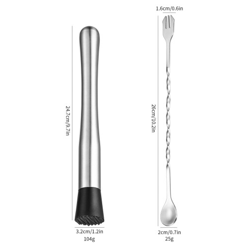 Stainless Steel Muddler And Mixing Spoon Home Bar Tool Set for Creating Delicious Fruit Based Drinks 2