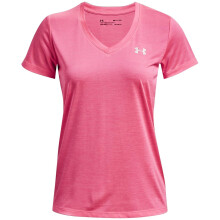 Under Armour Dames Tech V-Hals Twist T-Shirt, (643) Pink Punk/Wit/Métallique Zilver, X-Small