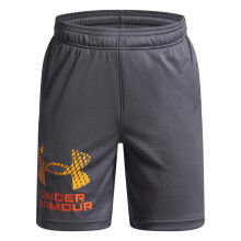 Under Armour Jongens Tech Logo Shorts, (026) Castlerock/Squad Oranje/Gouden Basis, Groot