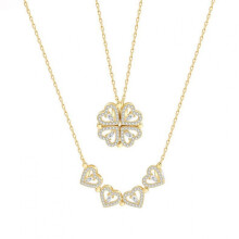 Full Diamond Heart & Clover Pendant Necklace for Women, Magnetic Suction Design Luxury Clavicle Chain