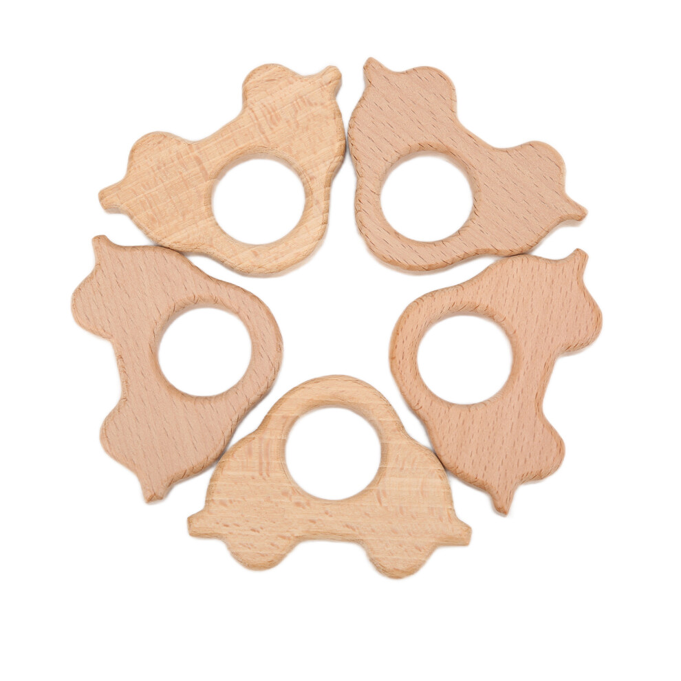 5Pcs Beech Wooden Teether Toys, Durable Baby Teething Rings