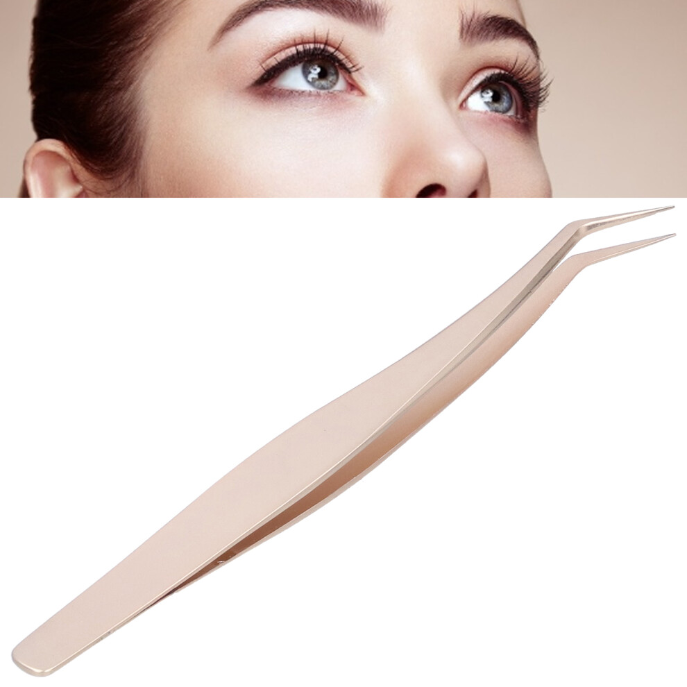 Gold Stainless Steel False Eyelash Grafting Tweezers, Fine Tip