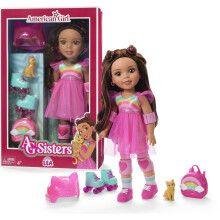 Muñeca Lea de American Girl, ojos avellana, cabello castaño largo con mechas rosa, 14.5", 4 años+
