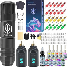 Cordless Tattoo Machine Kit with 20 Tattoo Cartridge Needles, Ink Set & 2 Rechargeable Batteries | Professional Portable Tattoo Pen