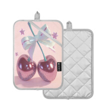 2-Pack Pot Holders Heat Resistant Kitchen Oven Mitts 7x9.8in for Oven, Microwave & BBQ Pink Large Cherries