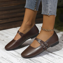 Willtoo Damen-Mary-Jane-Ballerinas mit Doppelriemen, bequeme Slipper mit eckiger Zehenpartie, trendige und elegante Ballerinas
