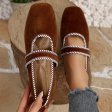 Willtoo Damen-Ballerinas mit eckiger Spitze und Knöchelriemen – Bequeme Slipper, lässige Wildleder-Schuhe mit niedrigem Schaft und rutschfester