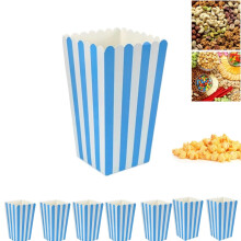Disposable Blue Candy Containers,2.8x2x4.5In Mini Snack Boxes,Pack of 50 Portable Popcorn Containers, Striped Popcorn Boxes