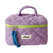Pochette cosmetica in dacron e cotone a quadri, capiente, ideale per la casa e i viaggi.