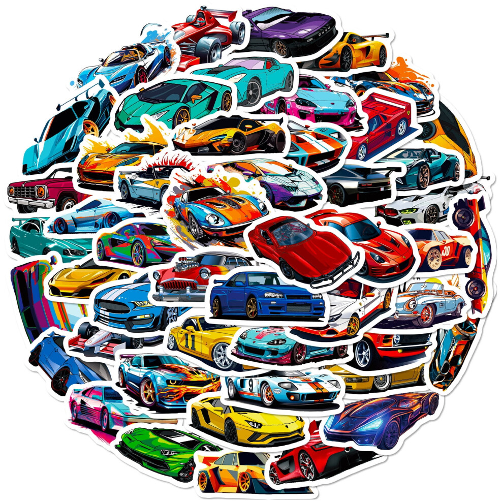 50-Pack Cool Racing Car Stickers - Cartoon, Trendy, Diy Supercar Graffiti Decals 9448483935487