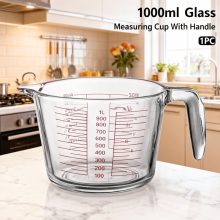 Heatproof Borosilicate Glass Measuring Cup, 1000ml, with Handle & Clear Marks, Microwave & Dishwasher Safe