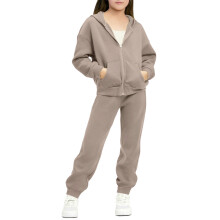 Khaki2PC Barnträningsoveraller för pojkar och flickor – Fleecefodrade sherpahuvtröjor och mjukisbyxor, Casual gym-/träningskläder, Storlek 5
