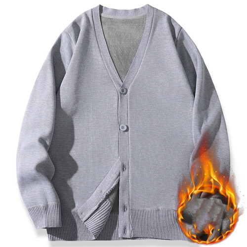 Herren-Strickjacke mit Fleecefutter, V-Ausschnitt, einfarbig