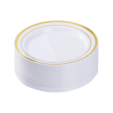 Disposable Gold-Trimmed Dinner Plates Set (30x7.5" & 30x10.25"), Ideal for Parties & Gatherings