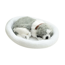 F Husky Realistic Breathing Dog Plush Toy With Sound And Movement Lifelike Pet Simulator For Kids Comfort Doll Decorative Gift Animal Friend