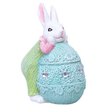 Easter Bunny Figurines Set – Wooden Spring Decor with Eggs, 4.7" Tabletop Statues for Holiday & Party (Compatible with Easter Themes)