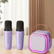 az 1-ben hordozható mini hangszórókészlet 2 vezeték nélküli mikrofonnal - USB-n újratölthető, színes LED-es világítás, ideális