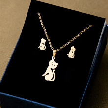 Stainless Steel Earring and Necklace Set - Geometric Cross, Hand, Eye, and Rose Flower Pendant Jewelry