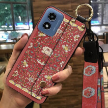 MOTO G Play 2024/4G/5G Phone Case with Wrist Strap, Shockproof, Dust-resistant, Silicone, Chinese Style Design