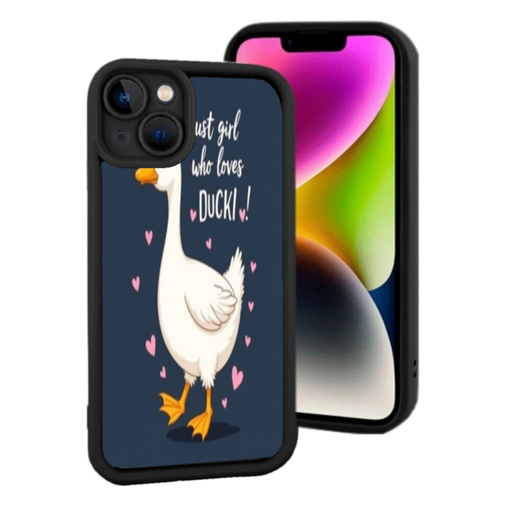 Lightweight Compatible With Iphone 15 Phone Case - Cute Cartoon Duck Design With Hearts Border Perfect For Duck Lovers Black 9448483453219