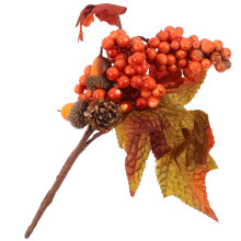 Artificial Pine Cone Berry Floral Pick with Maple Leaves