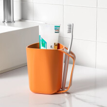AuroraX Minimalist Toothbrush Cup with Handle Novelty Travel Cute Bathroom Tumbler Funny Cup Birthday Gifts for Women Men Office Coworkers(Orange)